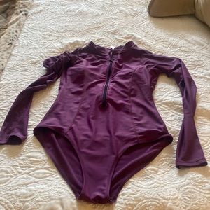 One Piece Long Sleeve UPF 50’Rash Guard Zip Surfing Swimsuit